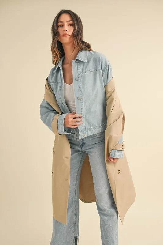 MABLE Layered Look Trench Coat With Denim Jacket - Shop Style & More | Fresh Looks, Everyday Deals & Free Shipping