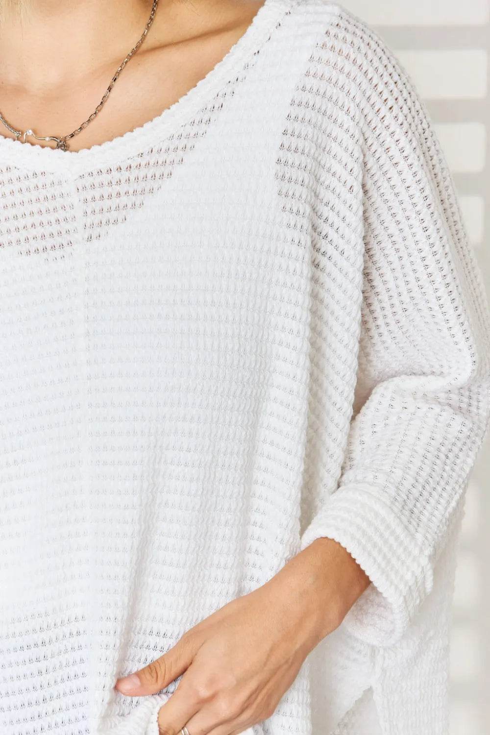 Zenana Full Size Waffle Knit V-Neck Long Sleeve Slit Top - Shop Style & More | Fresh Looks, Everyday Deals & Free Shipping
