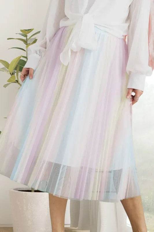 ADORA Unicorn Pleated Mesh Flare Midi Skirt - Shop Style & More | Fresh Looks, Everyday Deals & Free Shipping