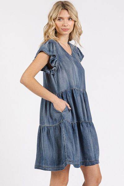 Mittoshop V-Neck Ruffled Cap Sleeve Mini Dress - Shop Style & More | Fresh Looks, Everyday Deals & Free Shipping