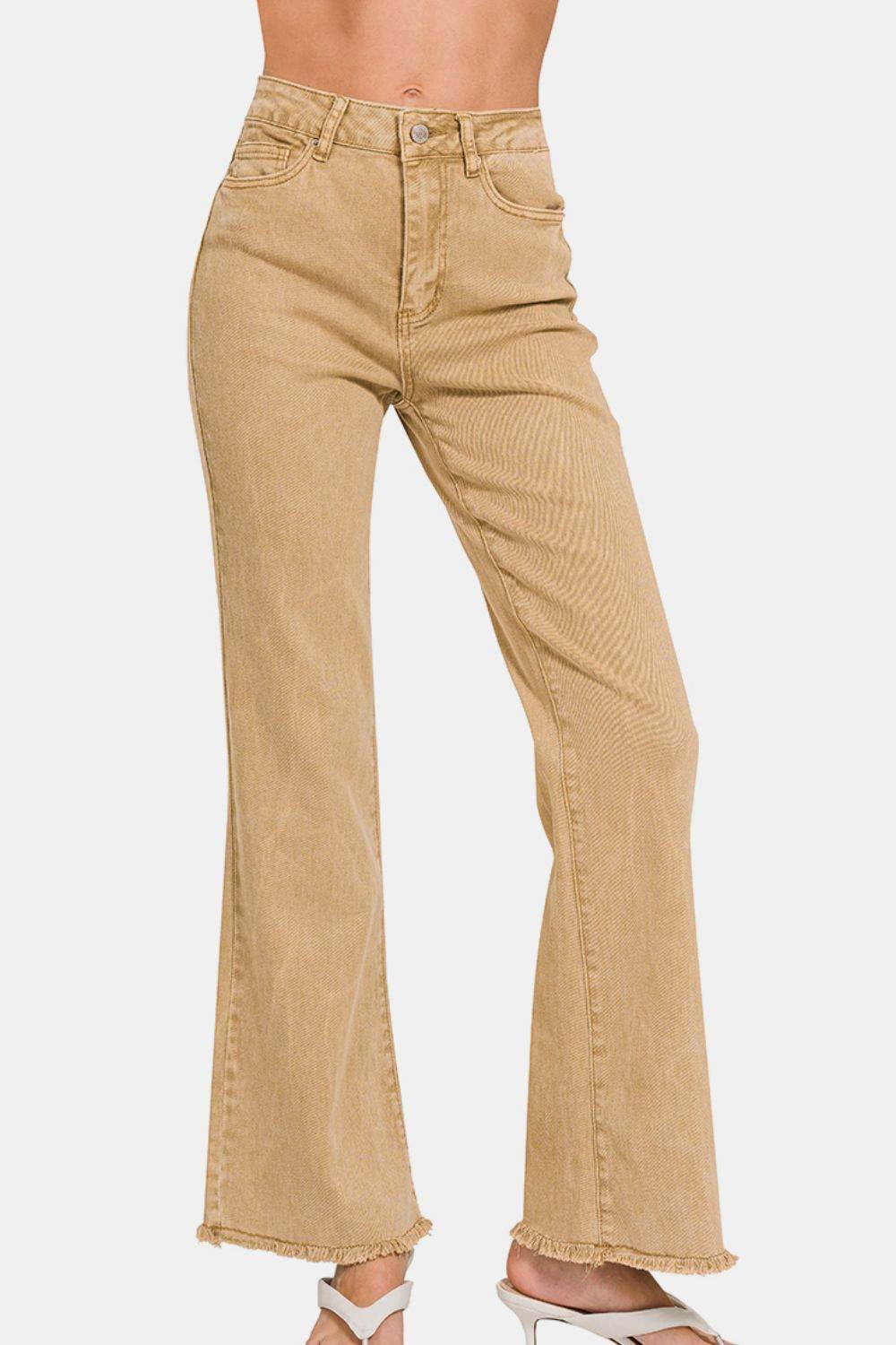 Zenana Acid Washed Frayed Hem Bootcut Jeans - Shop Style & More | Fresh Looks, Everyday Deals & Free Shipping