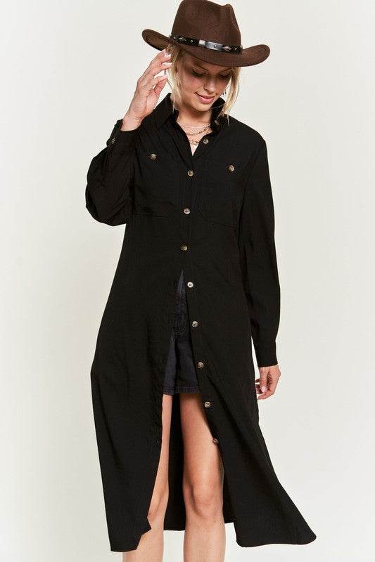 SOLID BUTTON DOWN BELTED LONG DRESS 30-545 - Shop Style & More | Fresh Looks, Everyday Deals & Free Shipping