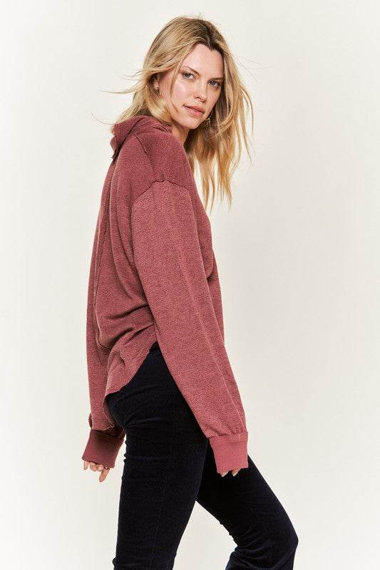 Deep V-neck Collared Long sleeve Knit Top JJT1024 - Shop Style & More | Fresh Looks, Everyday Deals & Free Shipping
