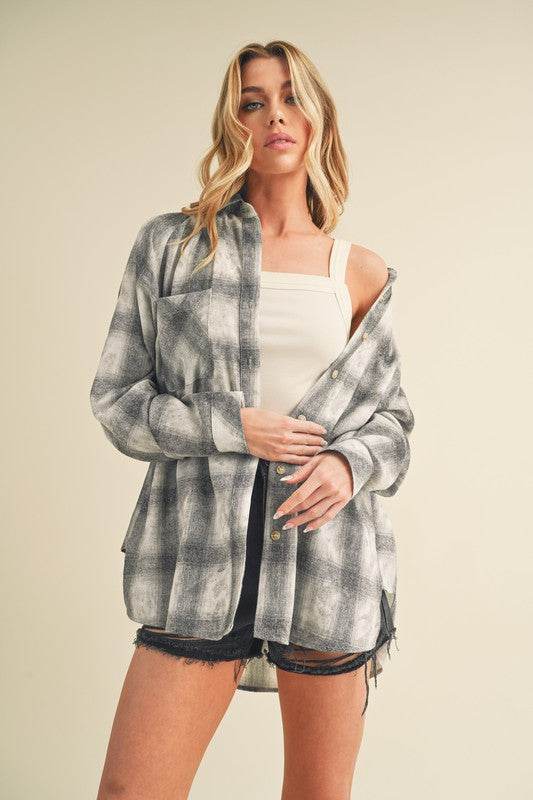 Aemi + Co Washed Plaid Flannel Side Step Hem Shirt - Shop Style & More | Fresh Looks, Everyday Deals & Free Shipping