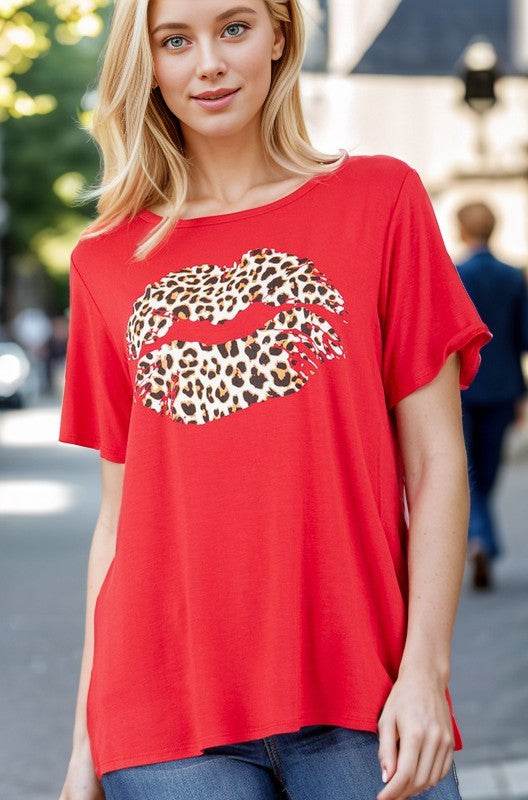 Heimish Full Size Leopard Lip Round Neck Short Sleeve T-Shirt Plus Size - Shop Style & More | Fresh Looks, Everyday Deals & Free Shipping