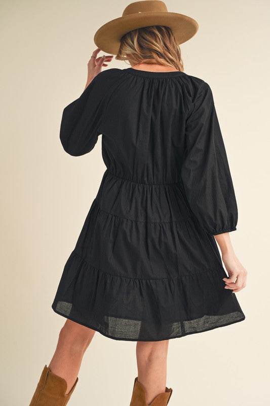 Aemi + Co Notched Balloon Sleeve Tiered Mini Dress - Shop Style & More | Fresh Looks, Everyday Deals & Free Shipping