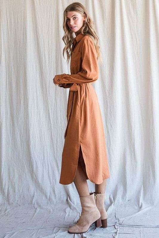 SOLID BUTTON DOWN BELTED LONG DRESS 30-545 - Shop Style & More | Fresh Looks, Everyday Deals & Free Shipping