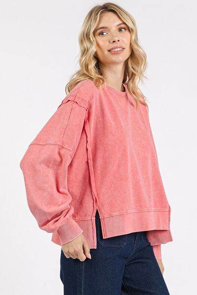 Mittoshop Side Slit Exposed Seam Round Neck Sweatshirt - Shop Style & More | Fresh Looks, Everyday Deals & Free Shipping