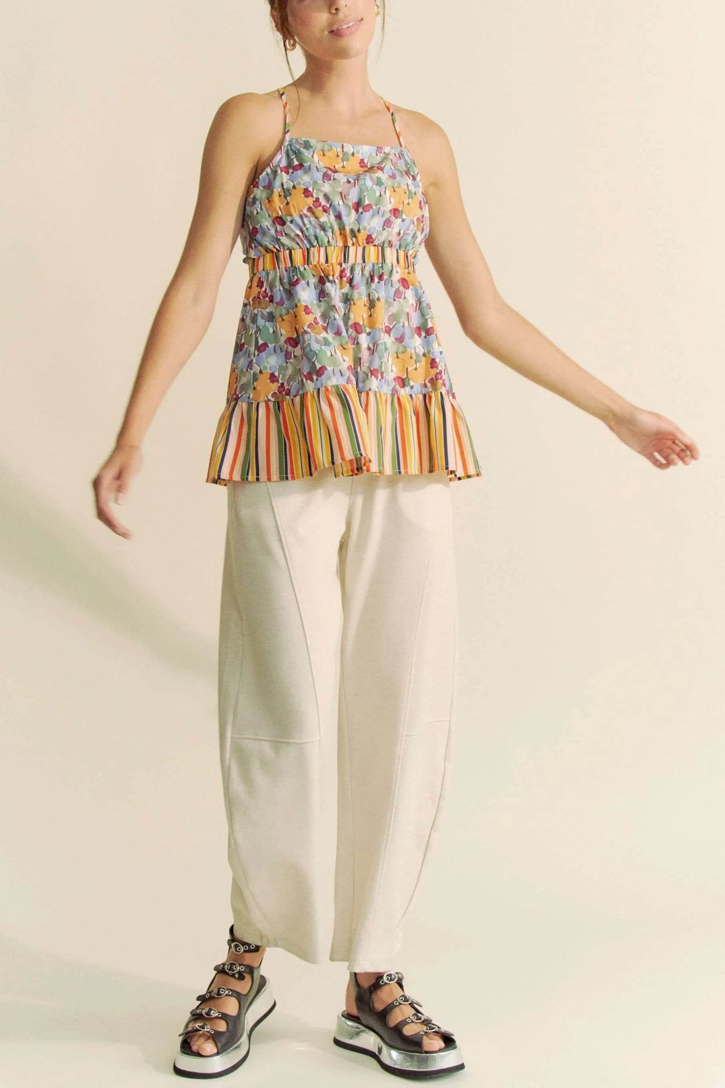 Davi & Dani Floral Smocked Sleeveless Ruffle Back Tie Top - Shop Style & More | Fresh Looks, Everyday Deals & Free Shipping