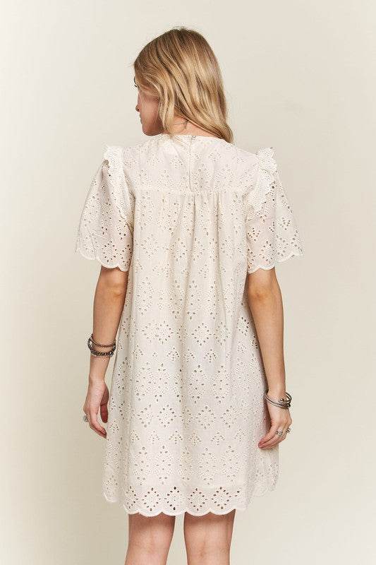 ADORA Ruffled Eyelet Round Neck Dress - Shop Style & More | Fresh Looks, Everyday Deals & Free Shipping