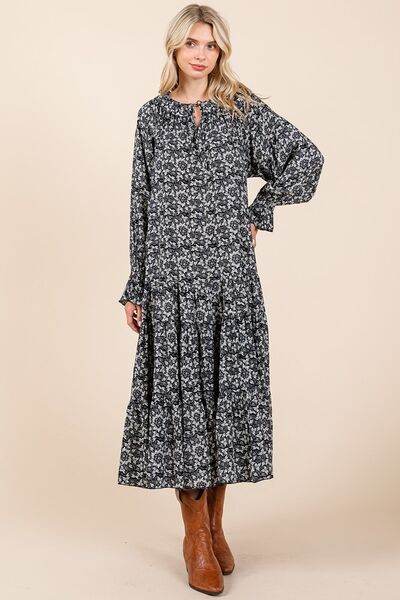 Mittoshop Printed Tie Neck Flounce Sleeve Midi Dress - Shop Style & More | Fresh Looks, Everyday Deals & Free Shipping
