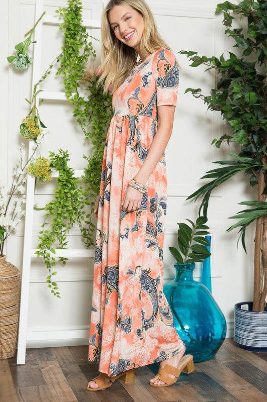 Celeste Paisley Print Short Sleeve Maxi Dress with Pockets - Shop Style & More | Fresh Looks, Everyday Deals & Free Shipping