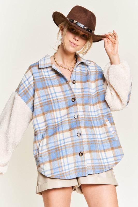 Multi plaid fuzzy sleeve jacket JJO1023 - Shop Style & More | Fresh Looks, Everyday Deals & Free Shipping