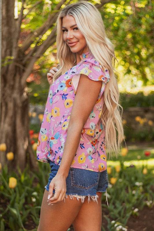 Aadhya Flutter Sleeve V Neck Floral Top - Shop Style & More | Fresh Looks, Everyday Deals & Free Shipping