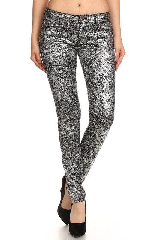 Low Rise Metallic Print Skinny jeans Pants - Shop Style & More | Fresh Looks, Everyday Deals & Free Shipping
