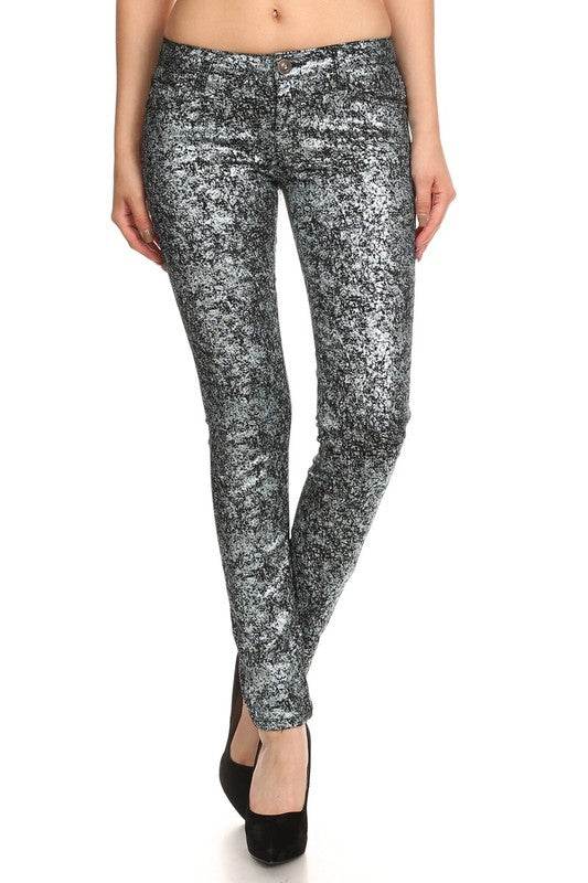 Low Rise Metallic Print Skinny jeans Pants - Shop Style & More | Fresh Looks, Everyday Deals & Free Shipping