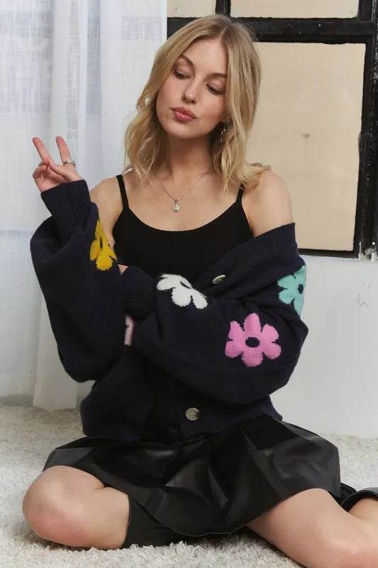 ADORA Flower Button Down Lantern Sleeve Cardigan - Shop Style & More | Fresh Looks, Everyday Deals & Free Shipping