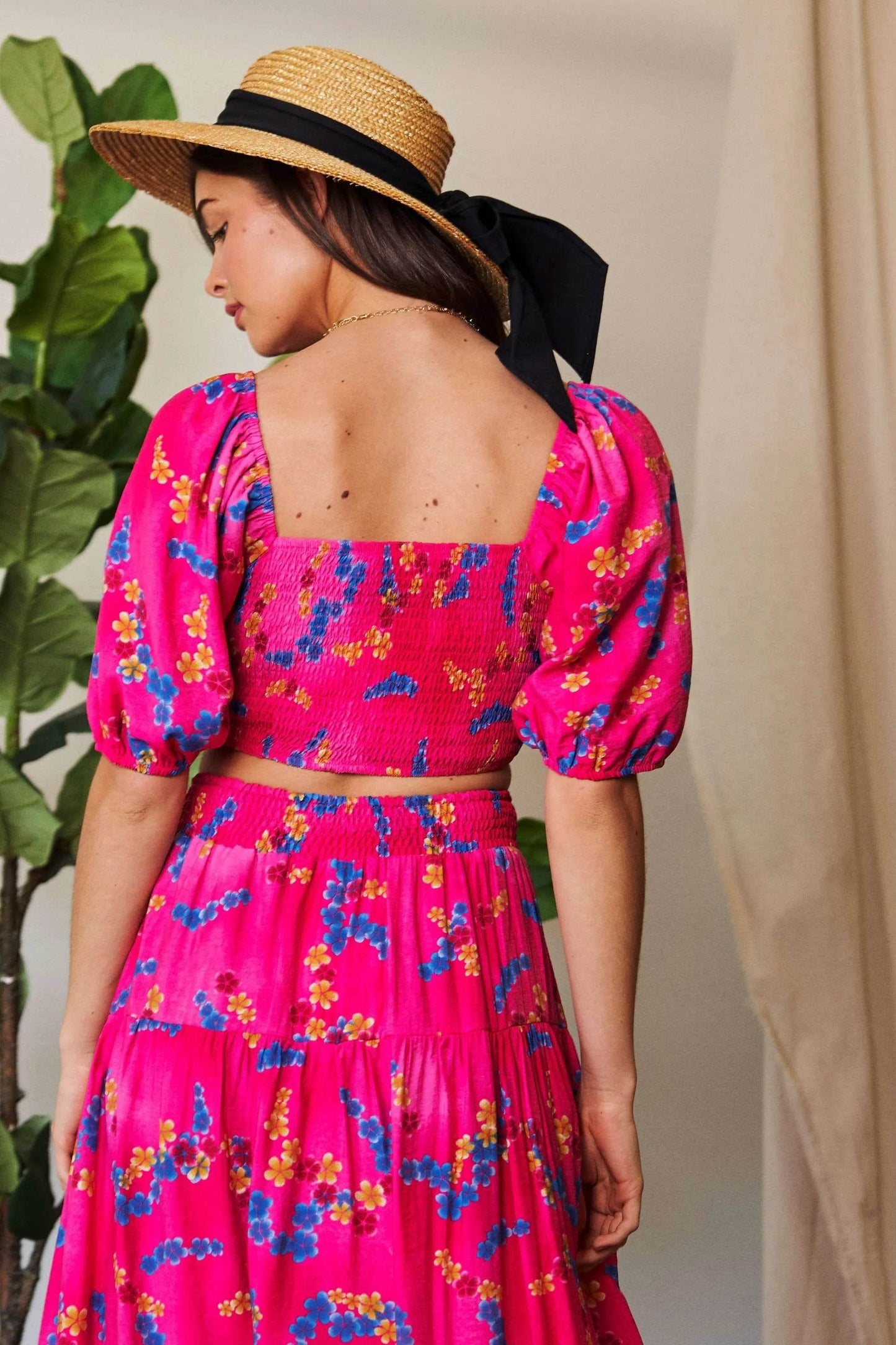 Davi & Dani Smocing Bodice Puff Short Sleeve Printed Crop Top - Shop Style & More | Fresh Looks, Everyday Deals & Free Shipping