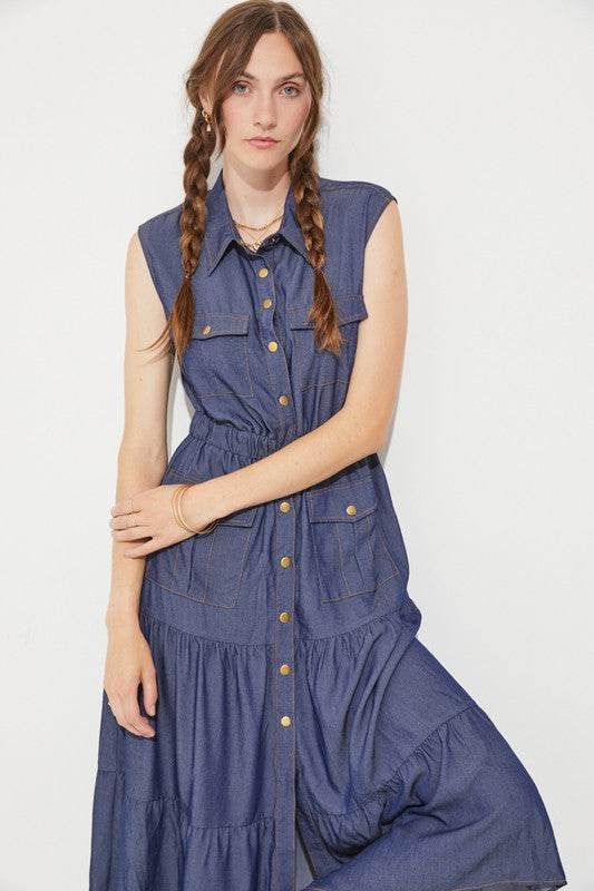PLUS SLEEVELESS BUTTON DOWN COLLARED DENIM DRESS - Shop Style & More | Fresh Looks, Everyday Deals & Free Shipping