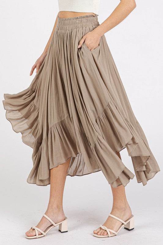 Mittoshop Handkerchief Hem Elastic Waist Pocket Midi Skirt - Shop Style & More | Fresh Looks, Everyday Deals & Free Shipping