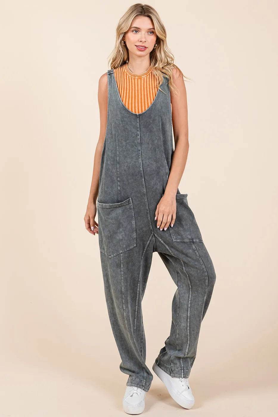 Mittoshop Mineral Wash Relaxed Fit Sleeveless Harem Jumpsuit - Shop Style & More | Fresh Looks, Everyday Deals & Free Shipping