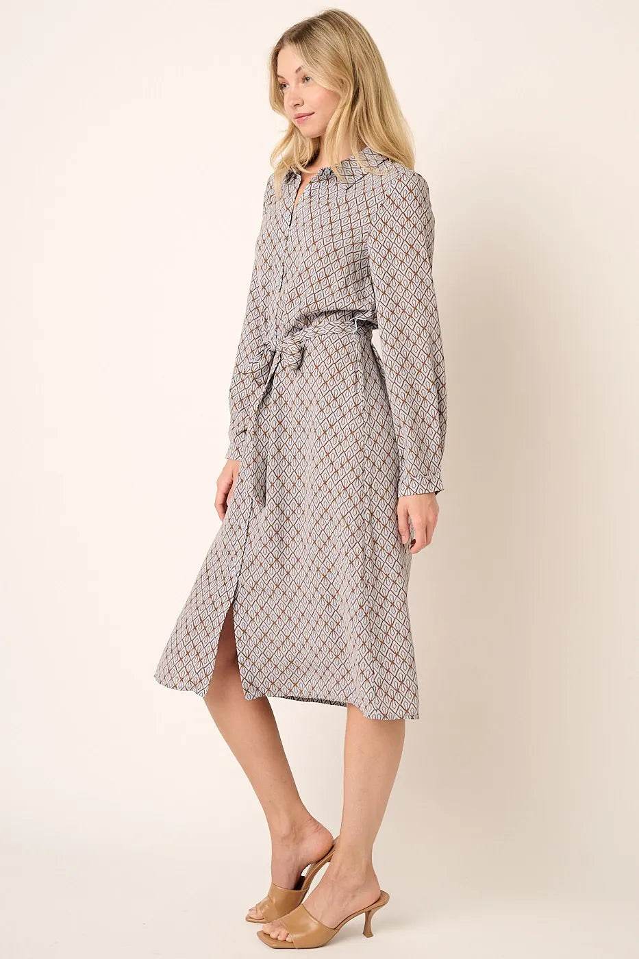 Mittoshop Abstract Print Waist Tie Midi Shirt Dress - Shop Style & More | Fresh Looks, Everyday Deals & Free Shipping