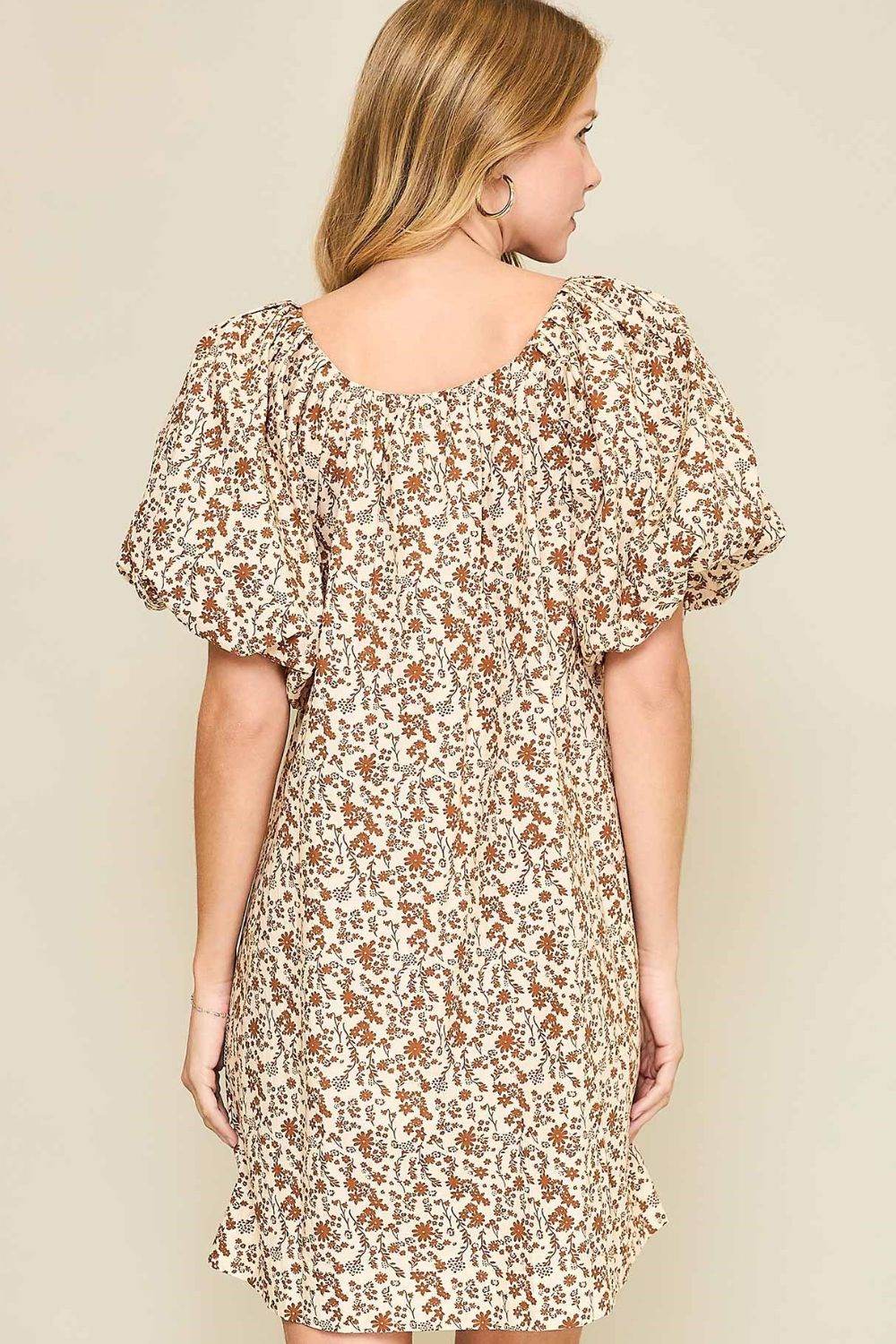 Umgee Full Size Lace Tape Drawstring Floral Puff Sleeve Mini Dress Plus Size - Shop Style & More | Fresh Looks, Everyday Deals & Free Shipping