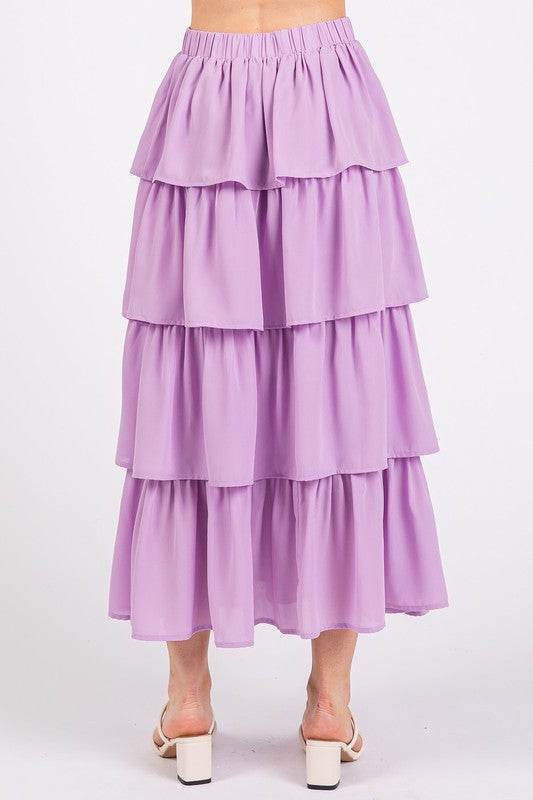 Mittoshop Chiffon Ruffle Layer Elastic Waist Midi Skirt - Shop Style & More | Fresh Looks, Everyday Deals & Free Shipping