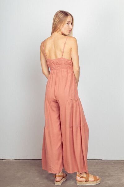 VERY J Sleeveless Ruched Wide Leg Jumpsuit Jumpsuits