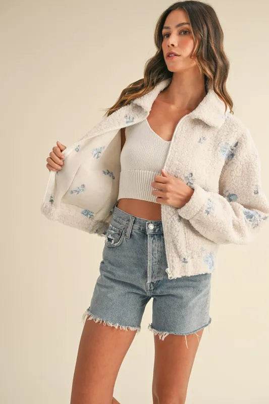 MABLE Floral Embroidered Fleece Teddy Jacket - Shop Style & More | Fresh Looks, Everyday Deals & Free Shipping