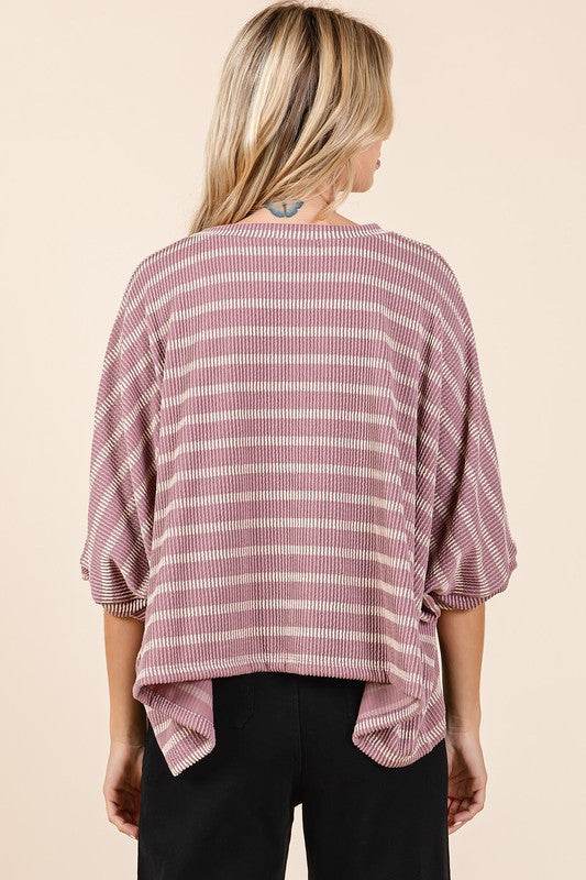 Mittoshop Texture Striped Print Round Neck Dolman Sleeve Top - Shop Style & More | Fresh Looks, Everyday Deals & Free Shipping