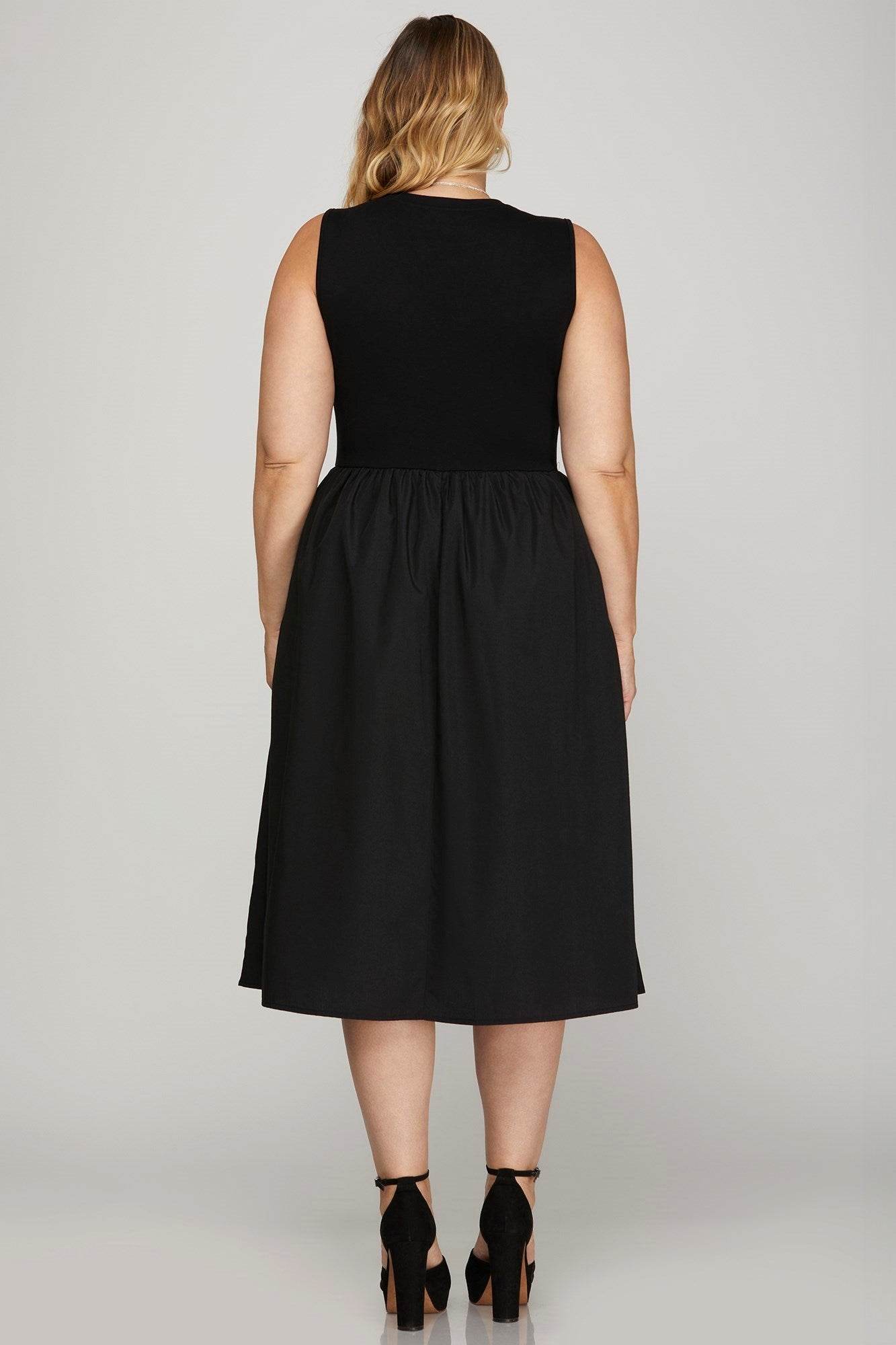 She + Sky Full Size Sleeveless Poplin Woven Midi Dress with Pockets Plus Size - Shop Style & More | Fresh Looks, Everyday Deals & Free Shipping