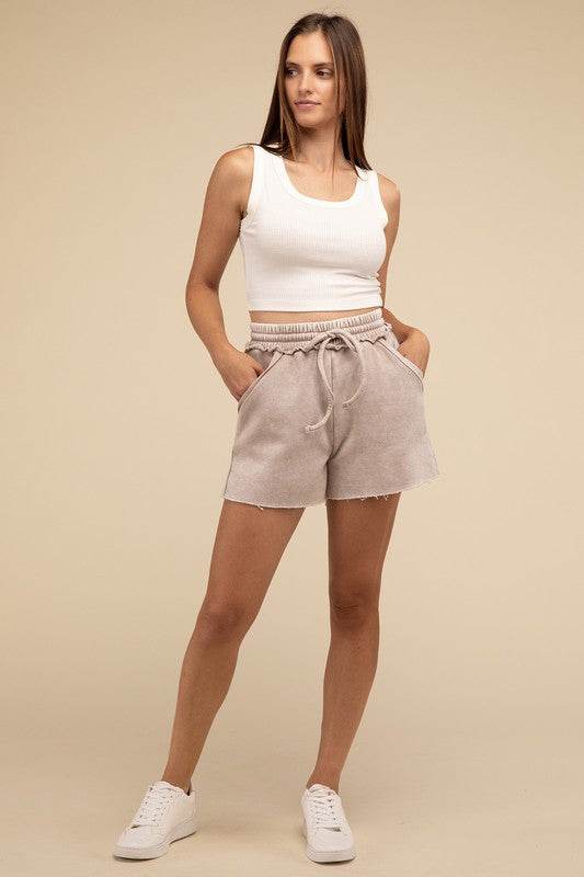 Acid Wash Fleece Drawstring Shorts with Pockets - Shop Style & More | Fresh Looks, Everyday Deals & Free Shipping