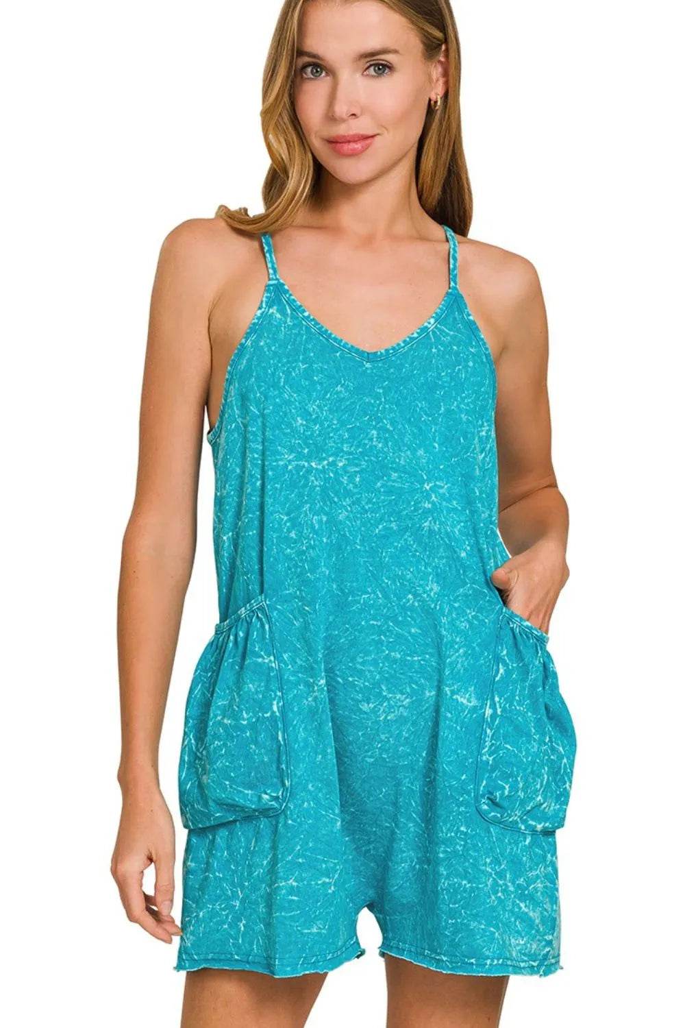 Zenana Acid Crinkle Washed Spaghetti Strap Romper - Shop Style & More | Fresh Looks, Everyday Deals & Free Shipping