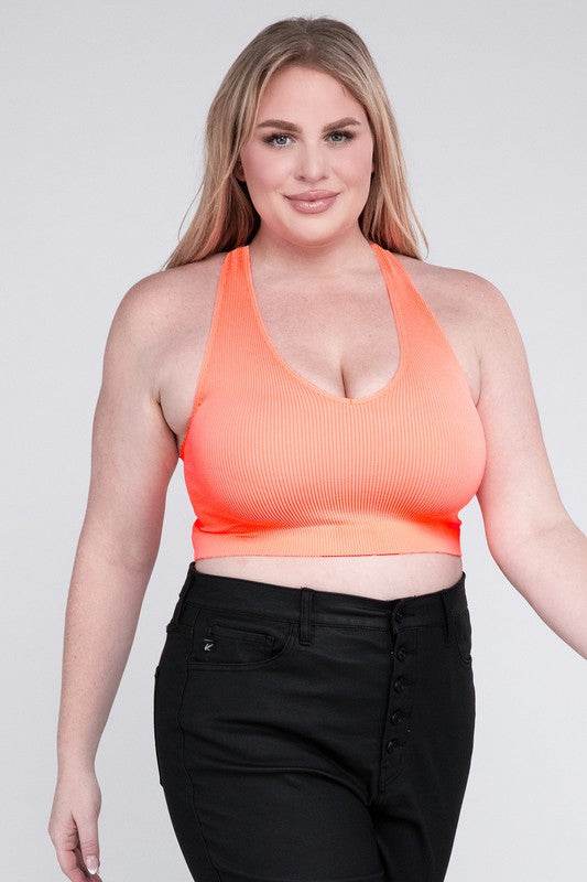 Plus Ribbed Cropped Racerback Tank Top - Shop Style & More | Fresh Looks, Everyday Deals & Free Shipping