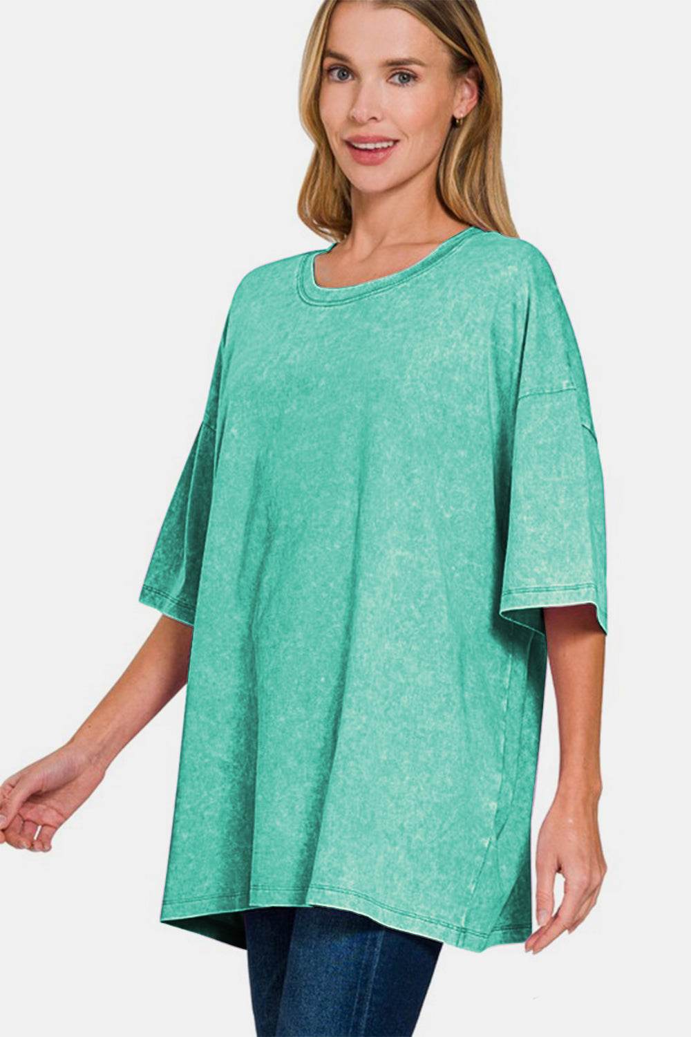 Zenana Full Size Washed Round Neck Drop Shoulder Oversized T-Shirt - Shop Style & More | Fresh Looks, Everyday Deals & Free Shipping