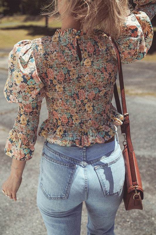 Floral Print Bubble Sleeve Ruffled Crop Top - Shop Style & More | Fresh Looks, Everyday Deals & Free Shipping