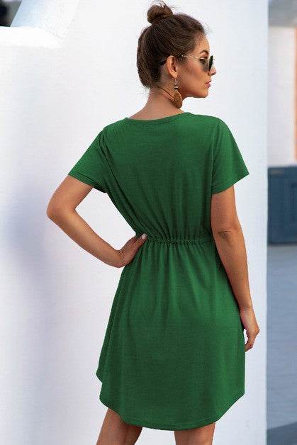 Solid V Neck Button Down Tie Waist Jersey Dress - Shop Style & More | Fresh Looks, Everyday Deals & Free Shipping