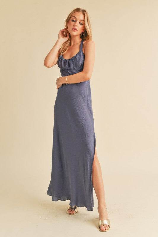 Aemi + Co Ruched Side Slit Cutout Back Maxi Cami Dress - Shop Style & More | Fresh Looks, Everyday Deals & Free Shipping