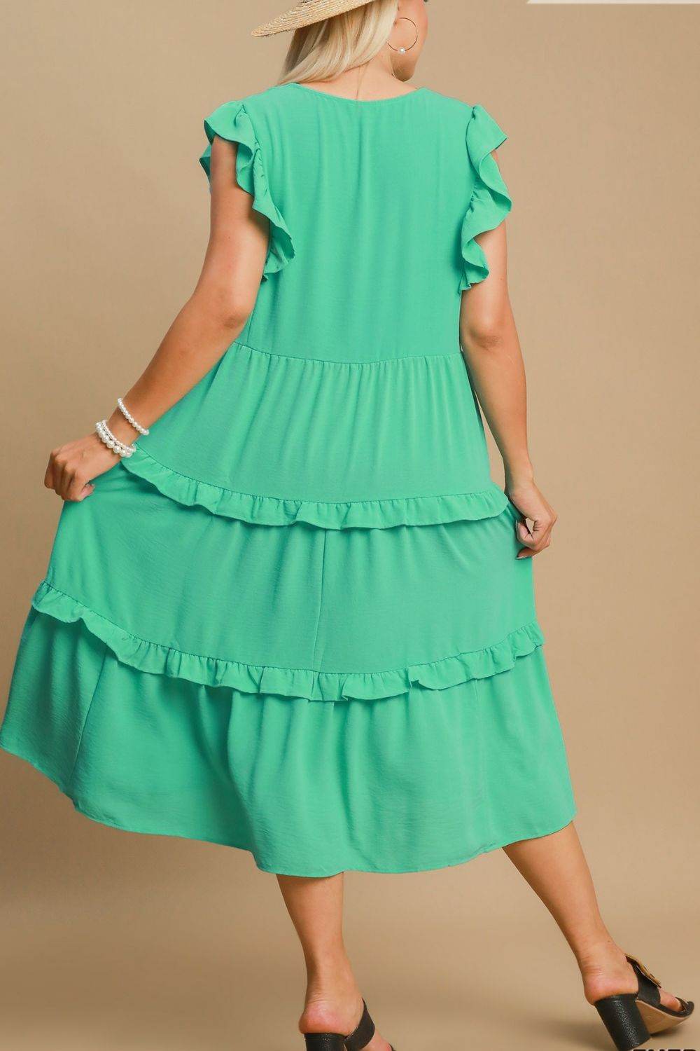 Umgee Full Size Ruffle Tiered Cap Sleeve Midi Dress Plus Size - Shop Style & More | Fresh Looks, Everyday Deals & Free Shipping