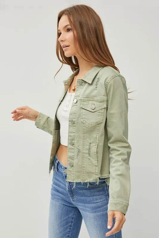 RISEN Full Size Raw Hem Button Up Cropped Denim Jacket Plus Size - Shop Style & More | Fresh Looks, Everyday Deals & Free Shipping