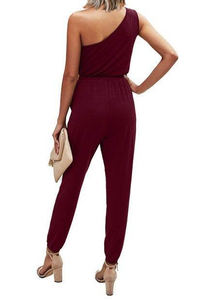One Shoulder Sleeveless Elastic Waist Jumpsuit - Shop Style & More | Fresh Looks, Everyday Deals & Free Shipping