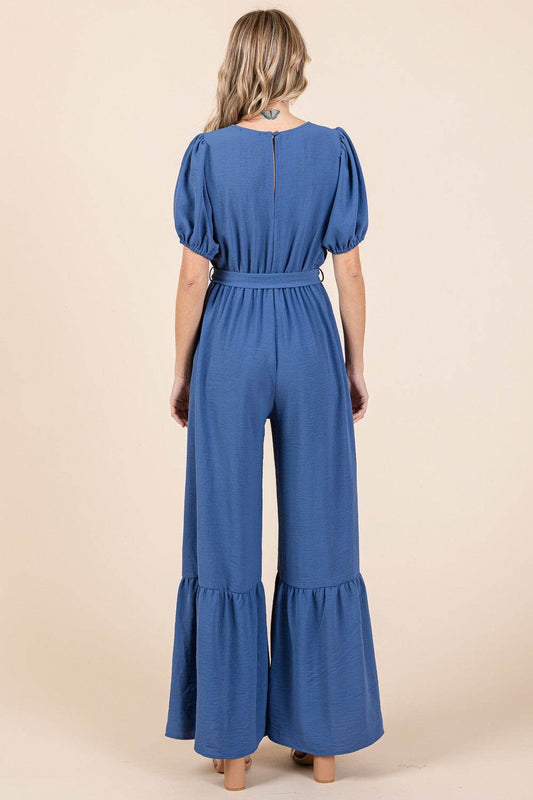GeeGee Full Size V-Neck Belted Wide Leg Jumpsuit - Shop Style & More | Fresh Looks, Everyday Deals & Free Shipping