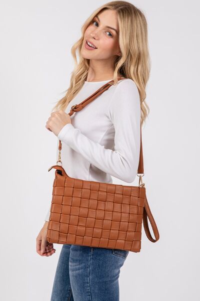 Fame Faux Leather Basket Weave Crossbody Bag Bags