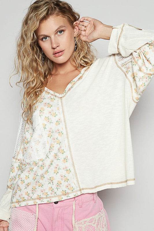 POL Floral Crochet Patch V-Neck Top - Shop Style & More | Fresh Looks, Everyday Deals & Free Shipping