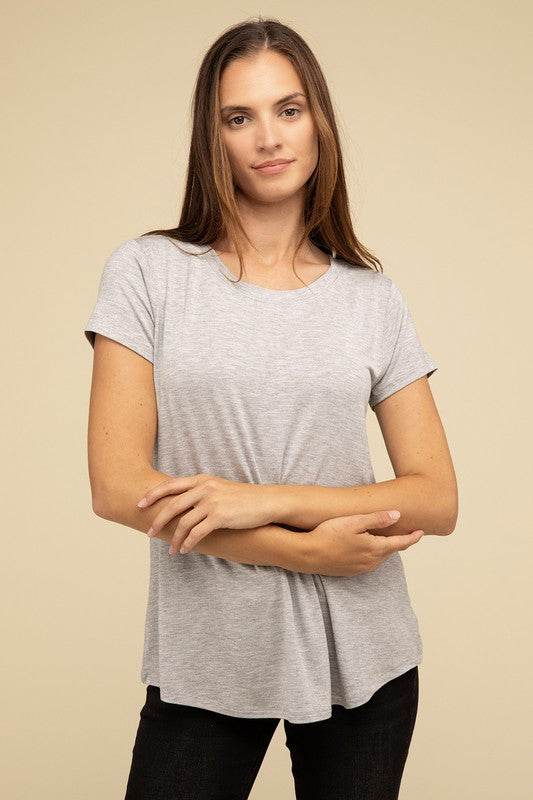 Flowy Round Hem Rayon Short Sleeve Top - Shop Style & More | Fresh Looks, Everyday Deals & Free Shipping