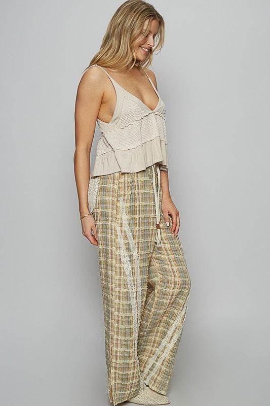 POL Lace Trim Drawstring Checkered Wide Leg Pants - Shop Style & More | Fresh Looks, Everyday Deals & Free Shipping