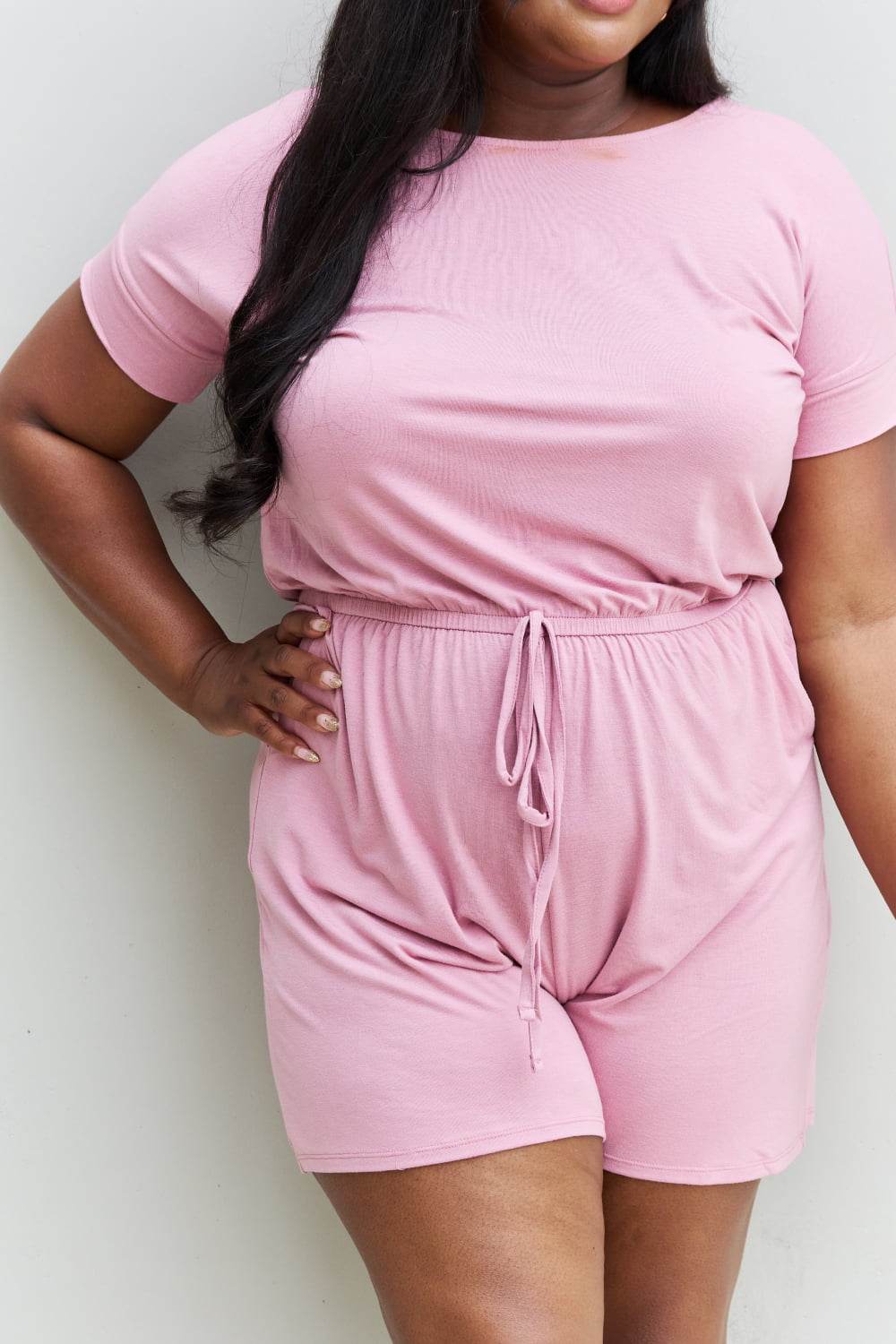 Zenana Chilled Out Full Size Short Sleeve Romper in Light Carnation Pink - Shop Style & More | Fresh Looks, Everyday Deals & Free Shipping