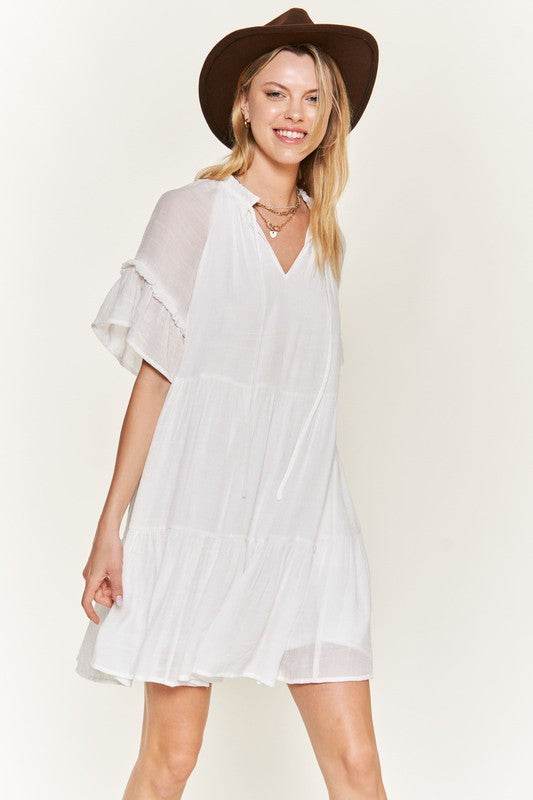 Ruffled neck tiered mini dress JBJ1054A - Shop Style & More | Fresh Looks, Everyday Deals & Free Shipping