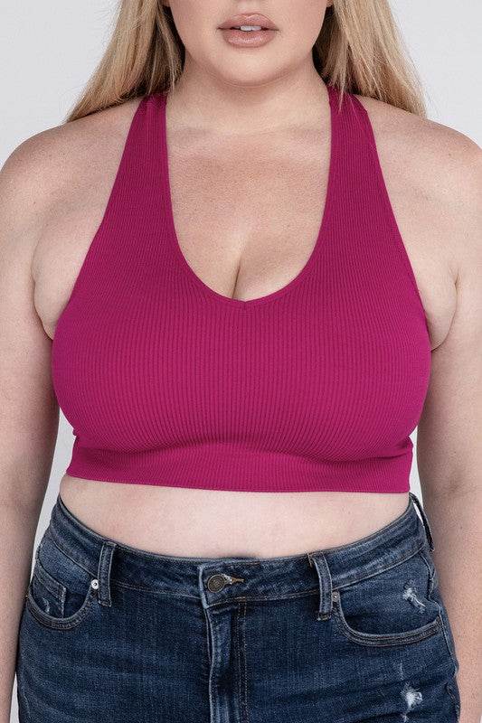 Plus Ribbed Cropped Racerback Tank Top - Shop Style & More | Fresh Looks, Everyday Deals & Free Shipping